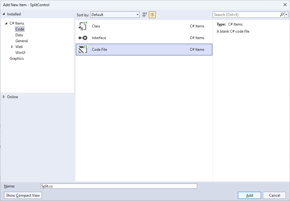 Add New Code File