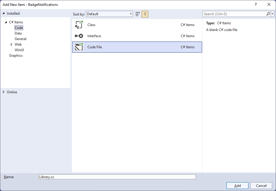 Add New Code File