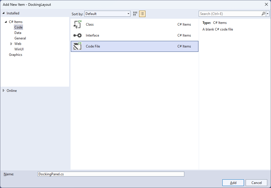 Add New Code File