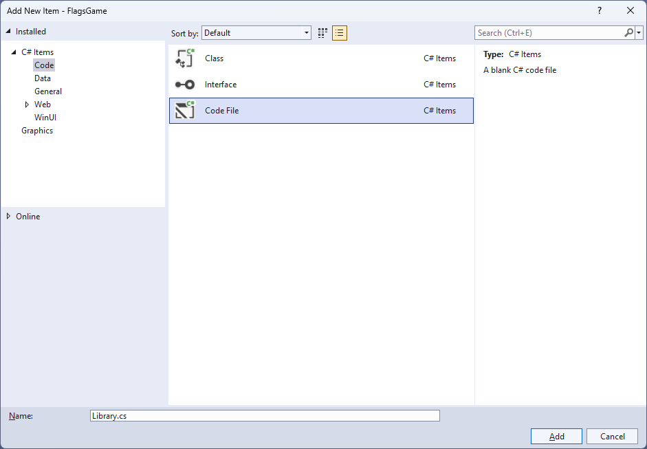 Add New Code File