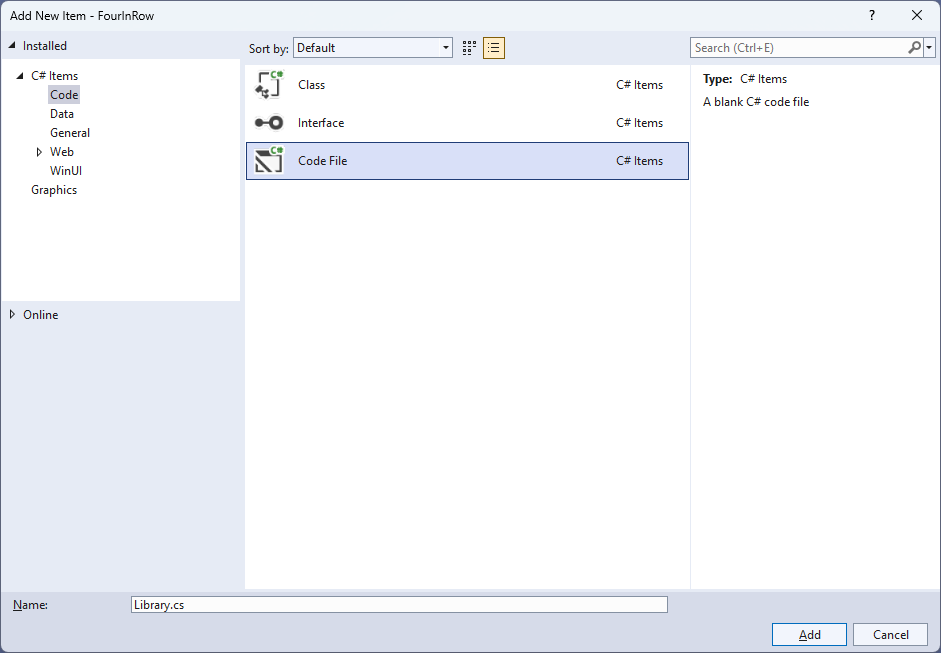 Add New Code File