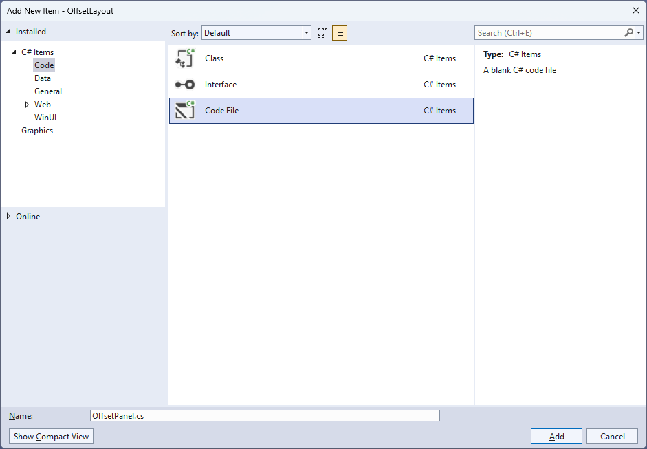 Add New Code File