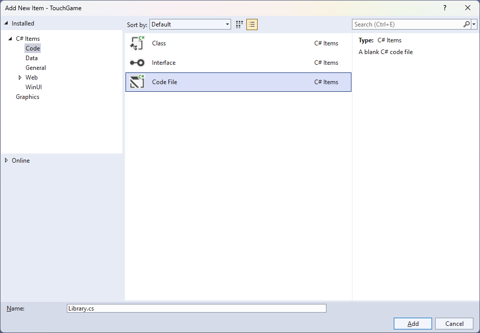 Add New Code File