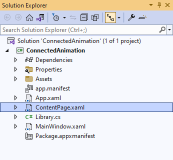 Solution Explorer ContentPage.xaml