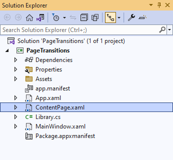 Solution Explorer ContentPage.xaml