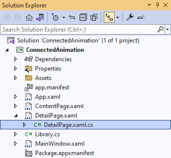 Solution Explorer DetailPage.xaml.cs