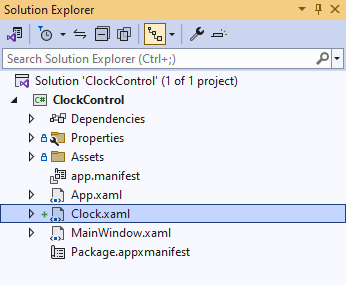 Solution Explorer Clock.xaml