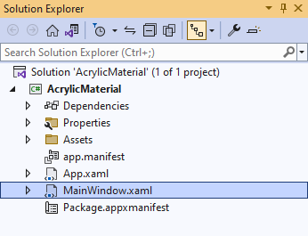 Solution Explorer MainWindow.xaml