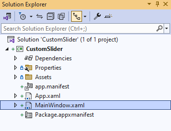 Solution Explorer MainWindow.xaml