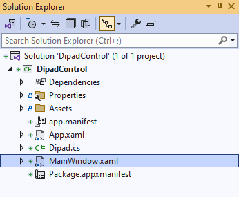 Solution Explorer MainWindow.xaml