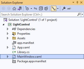 Solution Explorer MainWindow.xaml