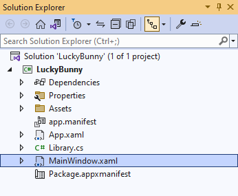 Solution Explorer MainWindow.xaml