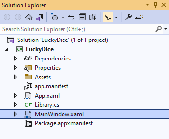 Solution Explorer MainWindow.xaml