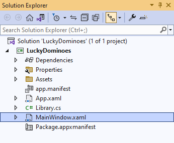 Solution Explorer MainWindow.xaml