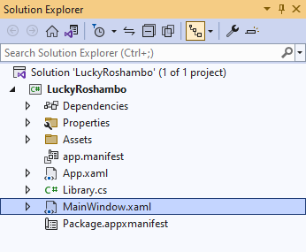 Solution Explorer MainWindow.xaml