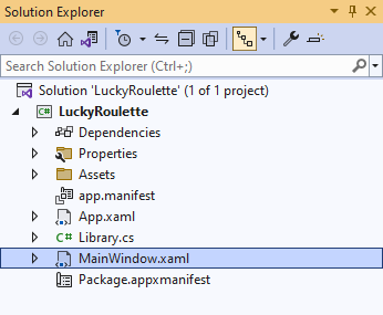 Solution Explorer MainWindow.xaml