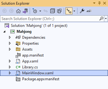 Solution Explorer MainWindow.xaml