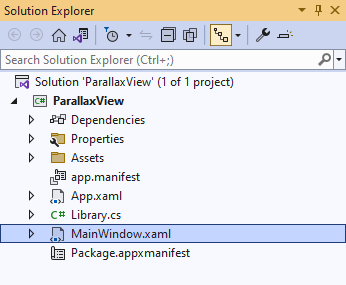 Solution Explorer MainWindow.xaml