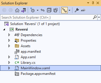 Solution Explorer MainWindow.xaml
