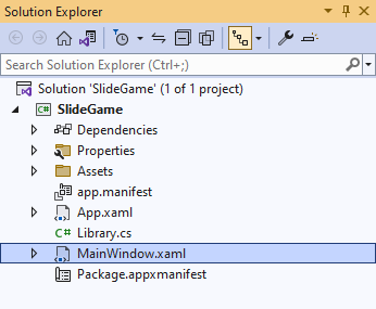 Solution Explorer MainWindow.xaml