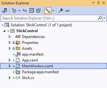 Solution Explorer MainWindow.xaml