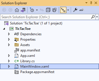 Solution Explorer MainWindow.xaml
