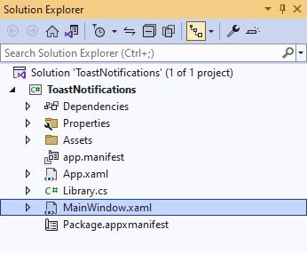 Solution Explorer MainWindow.xaml