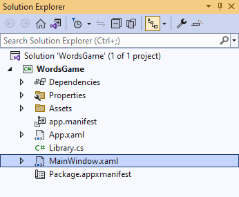 Solution Explorer MainWindow.xaml