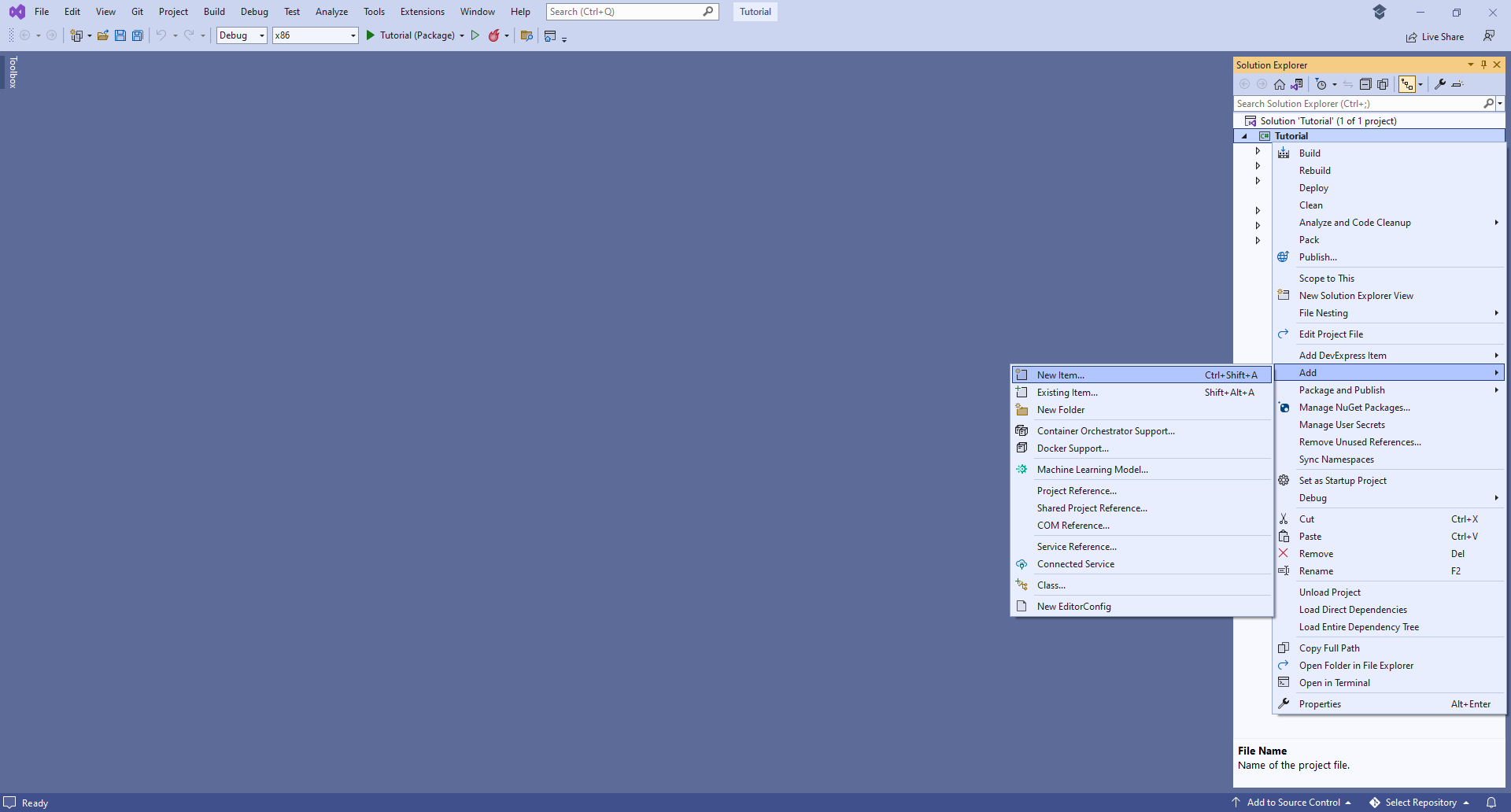 Visual Studio Add New Item